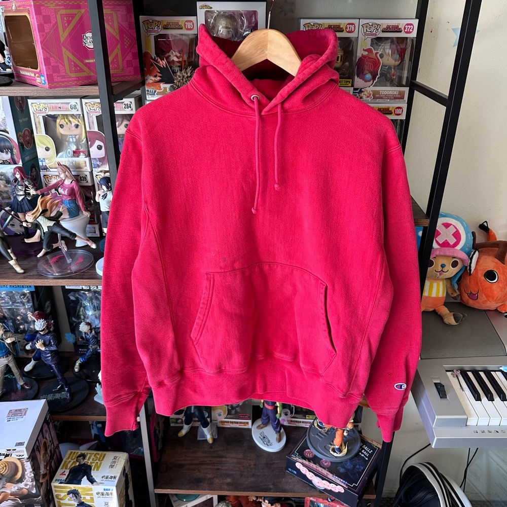 Vintage Champion Reverse Weave Red Hoodie Men’s M Faded